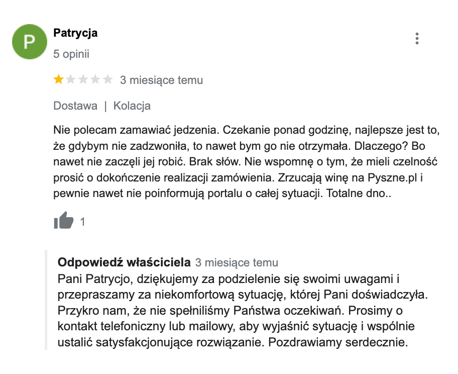 Dobra odpowiedź na opinię klienta